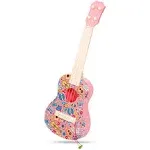 LeeQee 21in Colorful Graffiti Ukulele Guitar for Kids, 4 Strings Kids Guitar Ukulele Musical Instruments Learning Educational Toys with Picks for 3 4 5 6 7 8 9 10 11 12 Kids Toddler Boys Girls (Pink)