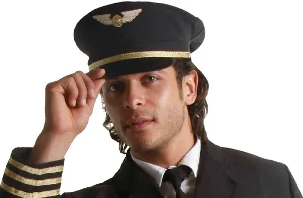 Dress Up America Pilot Hat - Black Airline Captain Cap - Pilot Costume Accessory for Kids and Adults