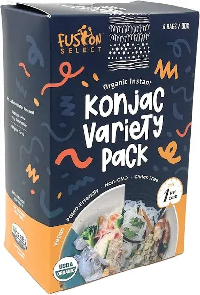 Fusion Select Organic Konjac Noodles - Shirataki Rice, Angel Hair, Spaghetti, Knots, Spaghetti - Healthy Diet Pasta - Rich in Fiber - Vegan, Keto, Pal