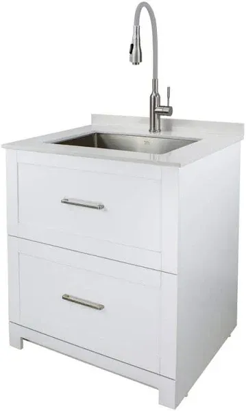 Transolid 29-in x 25.5-in 1-Basin White Freestanding Laundry Sink with Cabinet and Faucet