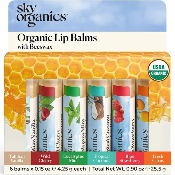 Sky Organics Organic Beeswax Lip Balms 4 Pack