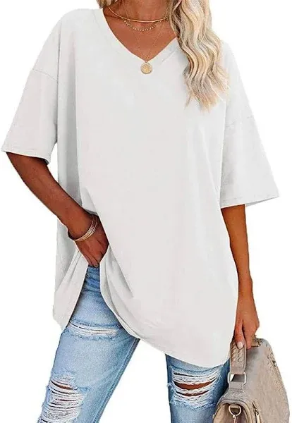 Ebifin Women's Oversized Half Sleeve V Neck Cotton Tunic