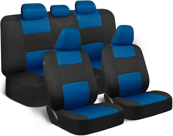 BDK Polypro Car Seat Covers Full Set in Blue On Black – Front and Rear Split Bench Seat Covers, Easy to Install, Car Accessories for Auto Trucks