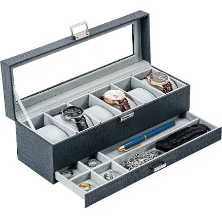 ProCase Watch Box Organizer for Men, 6 Slot Display Croc Cobalt Blue 