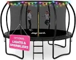 JOYBERRI Trampoline for Kids and Adults with Net, Sprinkler, LED Lights, ASTM Certified - Black