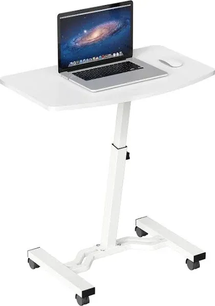 Mobile Laptop Stand Desk Rolling Cart - Adjustable Height, White, 28&#039;&#039; to 33&#039;&#039;