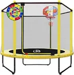 LANGXUN 60" Trampoline for Kids - 5ft Outdoor & Indoor Mini Toddler Trampoline with Net, Basketball Hoop, Birthday Gifts for Kid