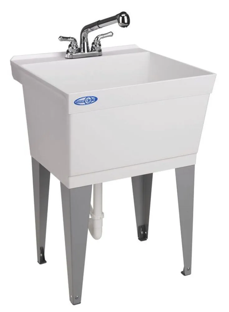 Mustee® UtilaTub® 23"W x 23-1/2"D White Thermoplastic Floor-Mount Laundry/Utility Sink with Faucet