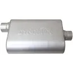 Muffler - Ultra Flo Welded - 2-1/2 in Offset Inlet - 2-1/2 in Center Outlet - 14 x 9-3/4 x 4-1/2 in Oval Body - 19 in Long - Stainless - Natural - Each