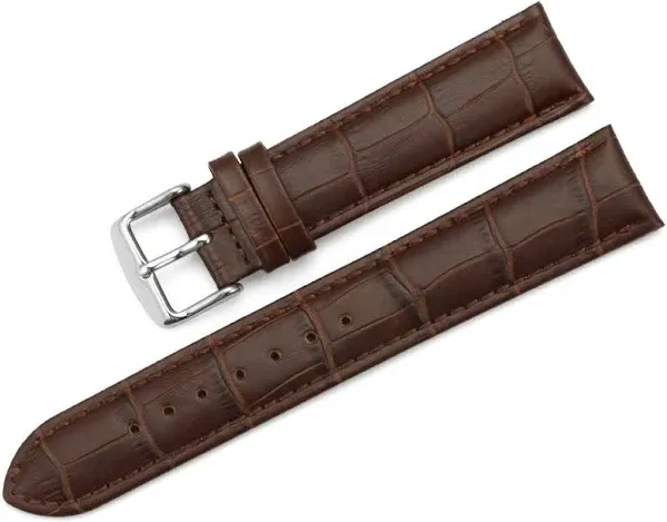 iStrap Leather Watch band Alligator Grain Calfskin Replacement Strap Stainless Steel Buckle Bracelet for Men Women-18mm 19mm 20mm 21mm 22mm 24mm-Black Brown