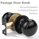 Probrico (3 Pack Round Passage Door Knob(Non-Locking Knobs), Keyless Doorknobs Interior/Exterior Door Lockset,Passage Knobs for Hallway/Closet,Black Finish Modern Design Door Hardware