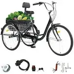 Adult Tricycle 26&#039;&#039; 7-Speed 3 Wheel Black Trike​ Comfortable 3-Wheels