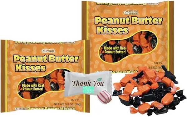 Old Fashion PEANUT BUTTER Halloween Orang Black Taffy Kisses 2 Bags Wrap Candies