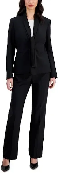 Le Suit Women's Scarf Collared Jacket and Side Zip Pant Set