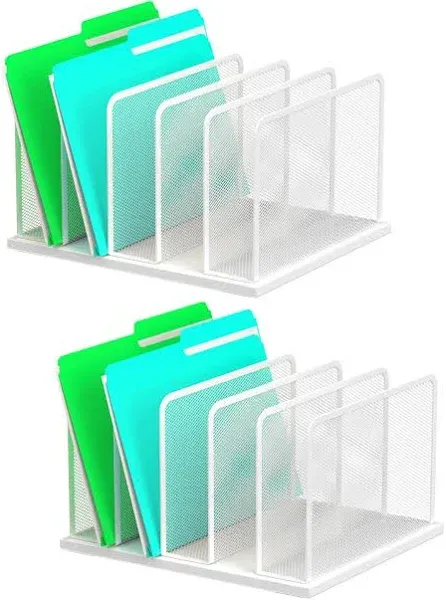 Kuntine.B Desk File Organizer Upright Mesh Desktop Organizer File Sorter Office Organization File Holder for Home, Office & Classroom (White, 2 Pack 5-Section)