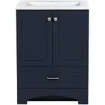 Spring Mill Cabinets Emlyn 24 inch Bathroom Vanity with White Single Sink Top, 2-Door Cabinet, 1 Drawer, 24.5" W x 18.75" D x 32.89" H, Deep Blue