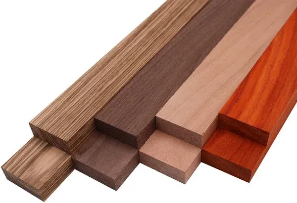 Imported Exotic Hardwood Variety Pack - Zebrawood, Purpleheart, Padauk, Okoume - 3/4" x 2" (8 Pcs) (3/4" x 2" x 36")