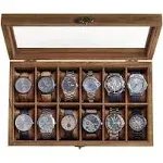 12 Slot Unisex Watch Box  Jewelry Storage Wooden Display Case Organizer Glass