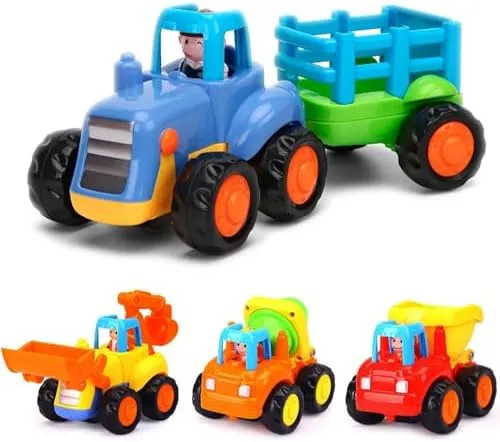 Yiosion Push and Go Friction Powered Cars Construction Vehicles Toy Set Tract...