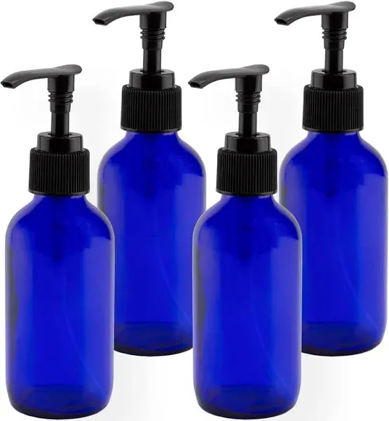 Cornucopia 4-Ounce Cobalt Glass Pump Bottles for Aromatherapy, Lotions, Soaps &