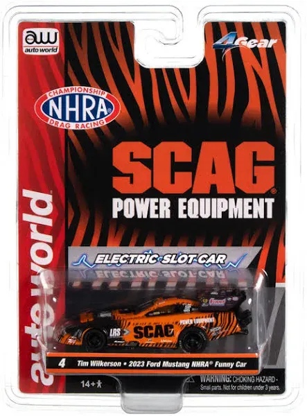 Auto World Tim Wilkerson SCAG Power Equipment 2023 Ford Mustang Funny Car 4Gear HO Slot Car