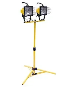 Woods L13 Twin Head Work Light, Adjustable Tripod Up To 42 Inches Tall, 16,000 Lumen, 4-Foot 18/3 Cord, Cord Storage Bracket, Weather Proof Power Switch Per Lamp For Individual Control (Includes 2 500-watt Quartz Halogen Bulbs)