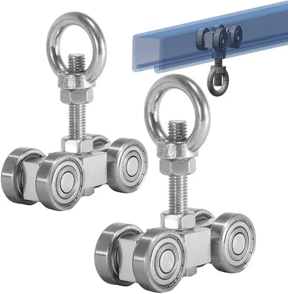 SKTREX 4 Wheel Silent Trolley Assembly Rollers Four Bearing Trolley Assembly for 1-5/8" Wide and All 1-5/8" or Taller unistrut Strut Channel with M10 Bolt and Lifting Eye Nuts