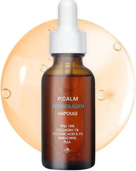 P.CALM Retinolagen Ampoule 30ml | Pore Tightening Korean Glass Skin Serum for Retinol Bigginer with Micro Dosing Retinal, Vegan Hydrolyzed Collagen, Bakuchiol, PHA | Vegan Korean Skincare