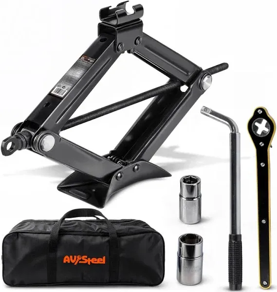 Universal Car Jack Kit with 2 Ton Capacity - Scissor Jack &amp; Tire Tools Included