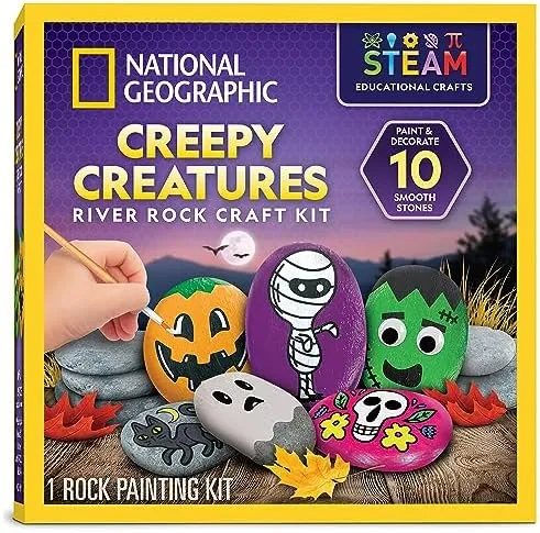 NATIONAL GEOGRAPHIC Creepy Creatures Rock Painting Kit - Halloween Arts and C