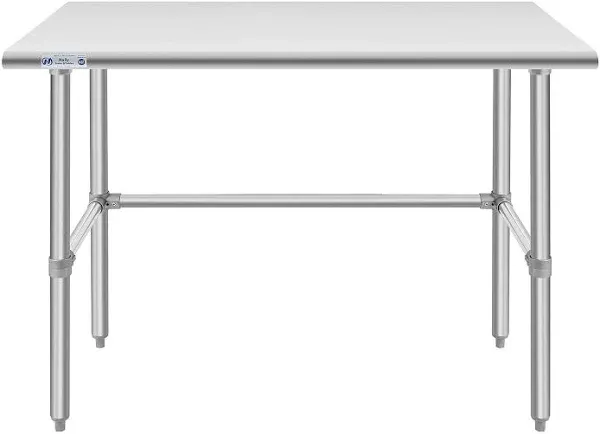 Hally Sinks & Tables H Hally Open Base Stainless Steel Table 24 x 48 Inches, NSF Commercial Heavy Duty Prep & Work Table with Galvanized Legs for