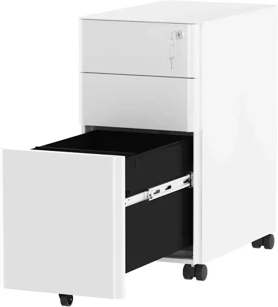 YITAHOME 3-Drawer Slim File Cabinet with Lock, Mobile Metal Office Storage Filing Cabinet, Legal/Letter Size, Pre-Assembled File Cabinet Except Wheels Under Desk - White