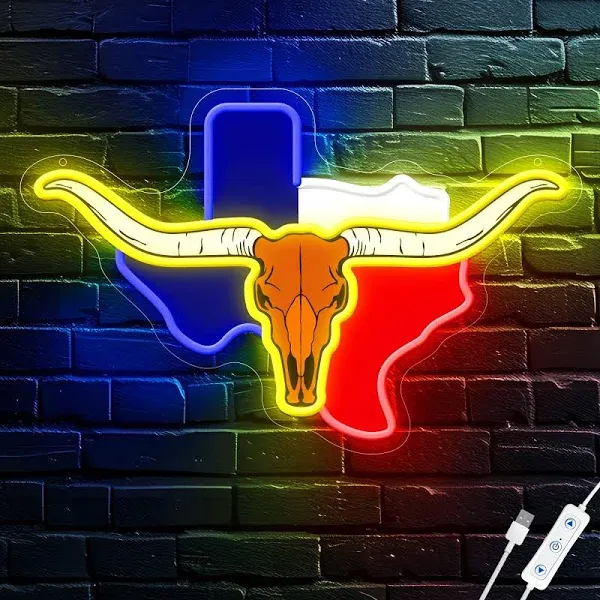 TEXAS Longhorn Neon Signs for Wall Decor, Dimmable TEXAS Led Neon Lights for ...