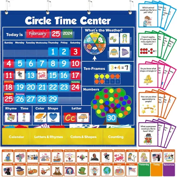 Circle Learning Time Center Pocket Chart Calendar Set, Educational Pocket Cha...