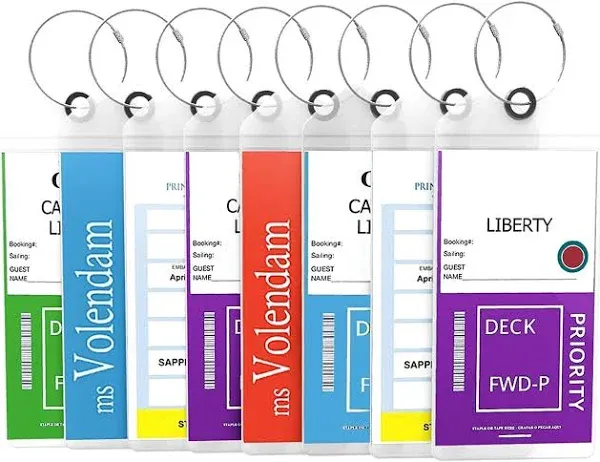 Highwind Luggage Tags for Suitcases - Cruise Accessories Must-Haves - Compatible w/All Lines - E-tag Holders Zip Seal and Steel Loops - ID Badge - Waterproof Clear Tags (4pk, Clear)