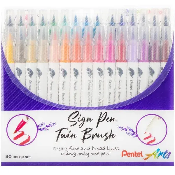 Pentel Arts Sign Pen Twin Brush 30/Pkg-Assorte<wbr/>d Colors SESW30