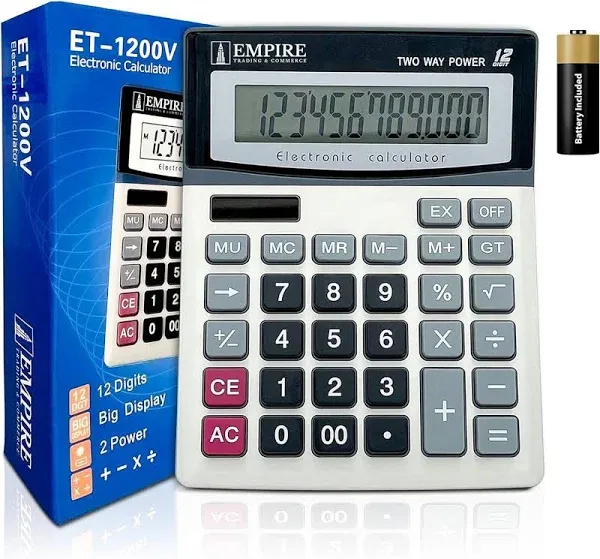 Empire Desk Calculator With Large Key Buttons 12 Digits Large Eyeangled Display 