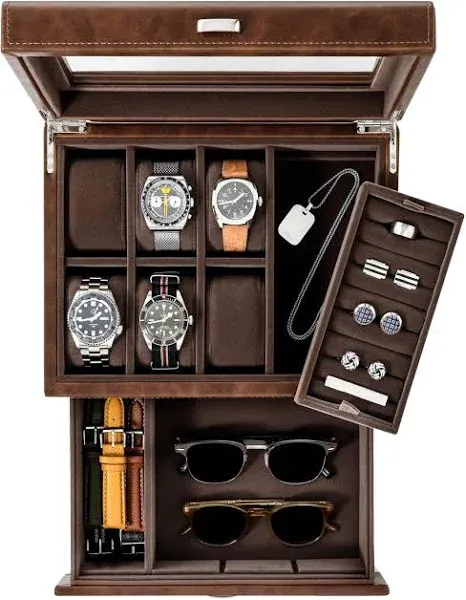 TAWBURY 6 Slot Watch Box for Men - Luxury Watch Jewelry Box Men Watch Case 6 Slot | Jewelry Box with Watch Storage | Watch Display Case | Watch Boxes for Men