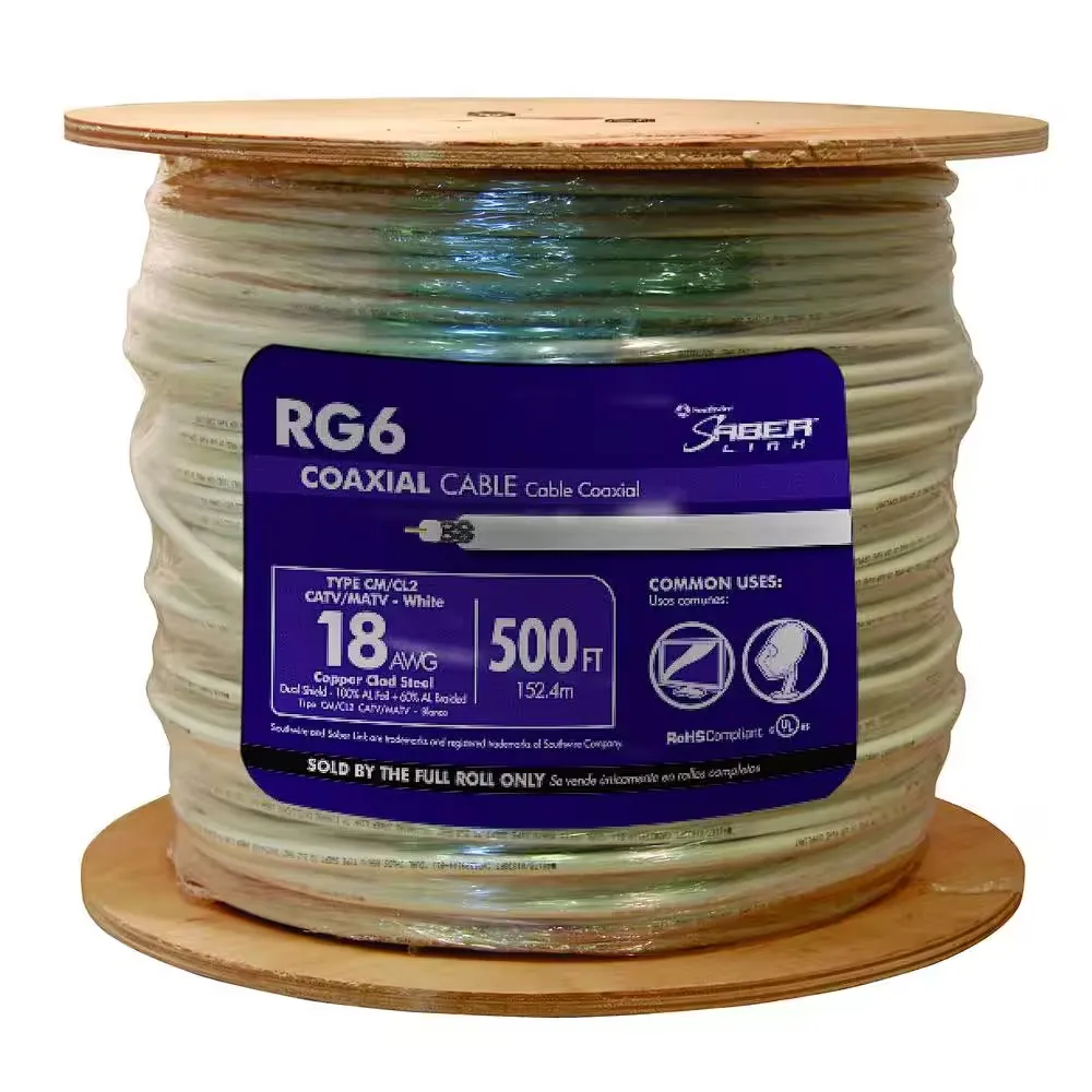 Southwire 56918345 500-Feet Dual Shields Type RG 6/U 18 AWG Coaxial Cable; White