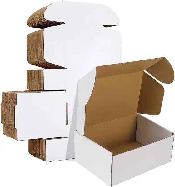 Shipping Boxes 9x6x2 inches Set of 25, White Corrugated Cardboard Mailer