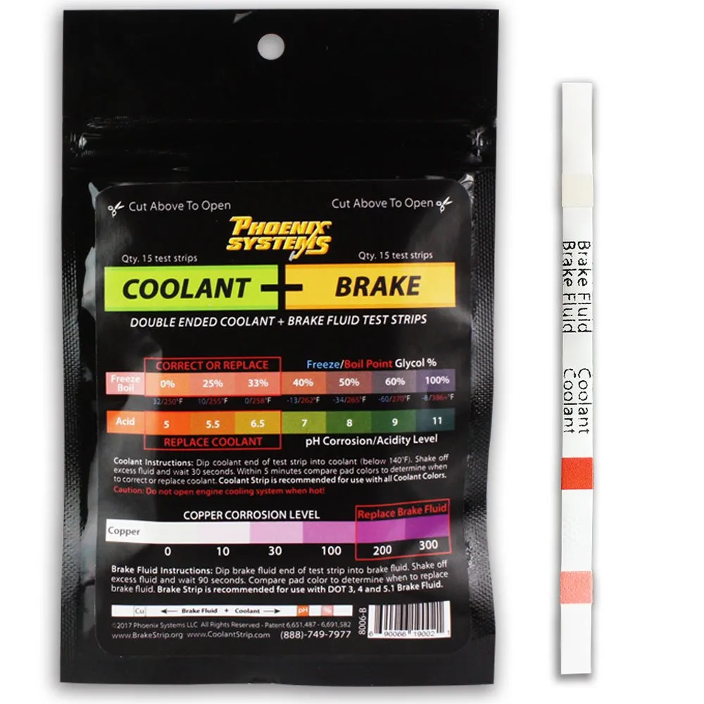 Phoenix Systems 8006-B Double-Ended Coolant + Brake Fluid Test Strips