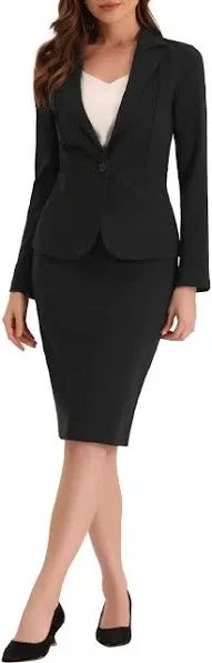 Allegra K Women's Long Sleeve Blazer and Pencil Skirt Suit Set