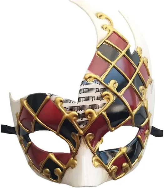 Coolwife Men's Masquerade Mask Vintage Venetian Checkered Musical Party Mardi Gras Mask