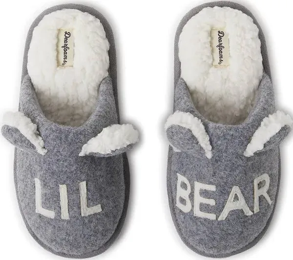 Dearfoams Kids and Toddlers Lil Bear Baby Bear Christmas Holiday Matching Pajama Family Bear Slipper