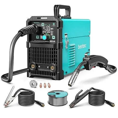 bestarc MIG Welder, MIG145 145Amps Gas MIG/Gasless Flux Core MIG/Lift TIG/Stick 3 in 1 MIG Welding Machine, MIG Welder 110V 220V with Digital Screen Display