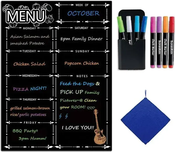 LiebHome Magnetic Menu Board for Fridge Lieb Home Dry Erase Weekly Menu Planner/Family Calendar 16" x 12" with Grocery List and