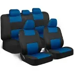 BDK Polypro Car Seat Covers Full Set in Blue On Black – Front and Rear Split Bench Seat Covers, Easy to Install, Car Accessories for Auto Trucks