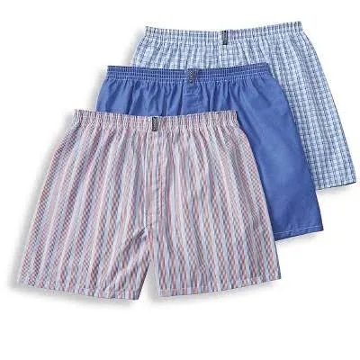 Jockey Classics Full-Cut Woven Boxers Cotton Blend 3-Pack XL Multicolor