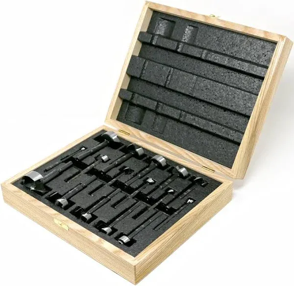 FISCH Black Shark 16 Pc Imperial & Metric Forstner Bit Set In Wooden Box