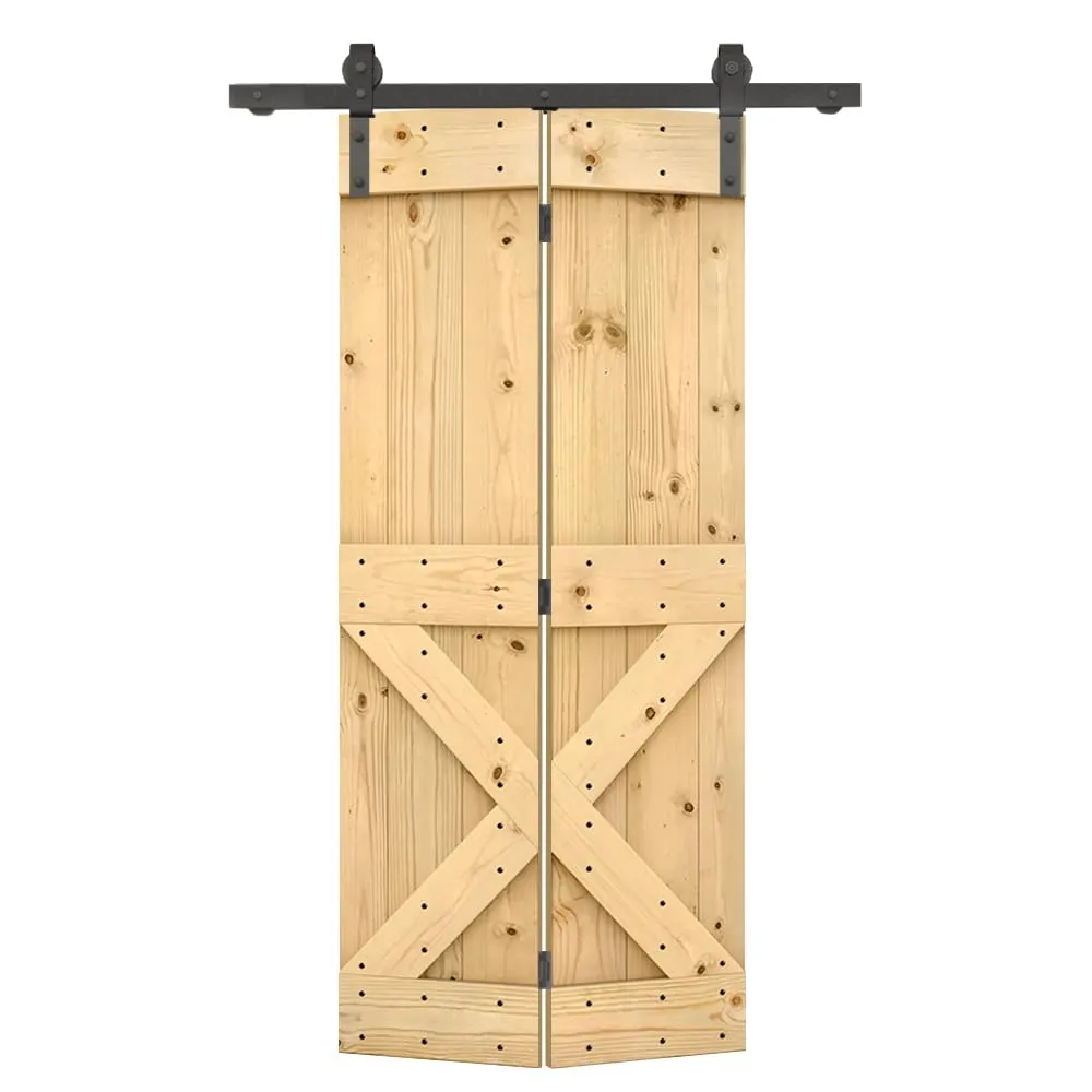 CALHOME 84 Series Solid Core Stained DIY Wood Bi-Fold Barn Door with Sliding Hardware Kit